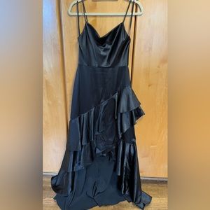 Satin Black Ruffled High-low Dress